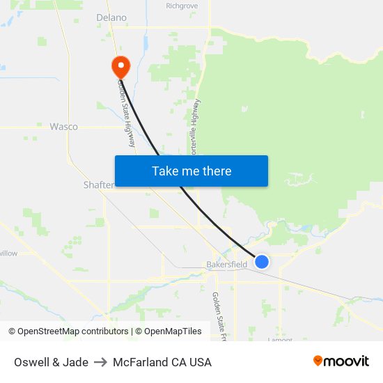 Oswell & Jade to McFarland CA USA map
