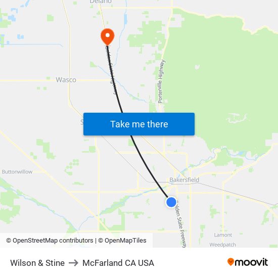 Wilson & Stine to McFarland CA USA map