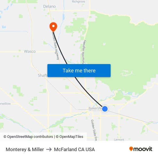 Monterey & Miller to McFarland CA USA map