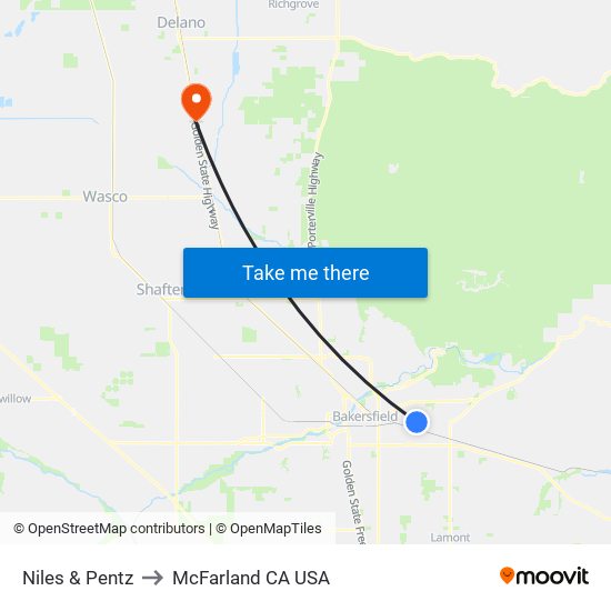 Niles & Pentz to McFarland CA USA map