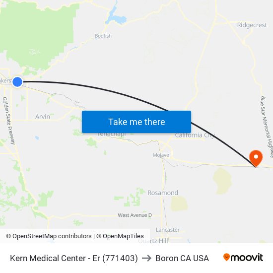 Kern Medical Center - Er (771403) to Boron CA USA map