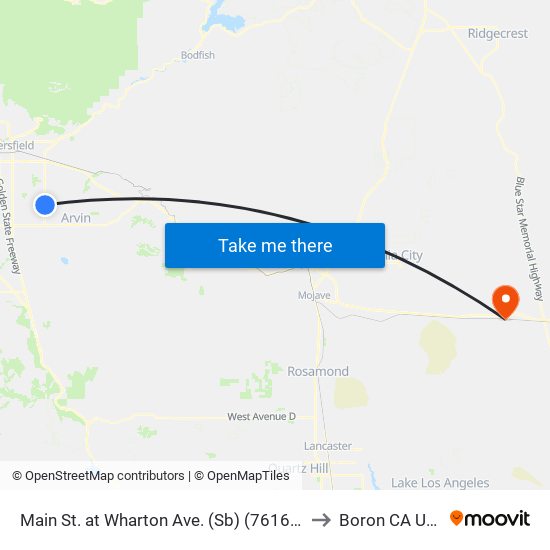 Main St. at Wharton Ave. (Sb) to Boron CA USA map