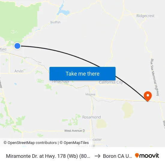 Miramonte Dr. at Hwy. 178 (Wb) (802602) to Boron CA USA map
