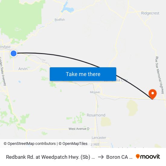 Redbank Rd. at Weedpatch Hwy. (Sb) (760837) to Boron CA USA map