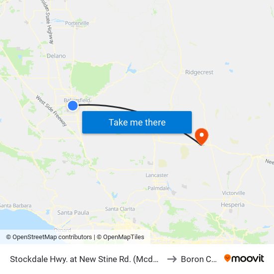 Stockdale Hwy. at New Stine Rd. (Mcdonalds) (760851) to Boron CA USA map