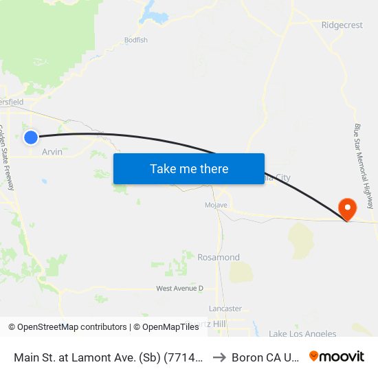 Main St. at Lamont Ave. (Sb) (771444) to Boron CA USA map