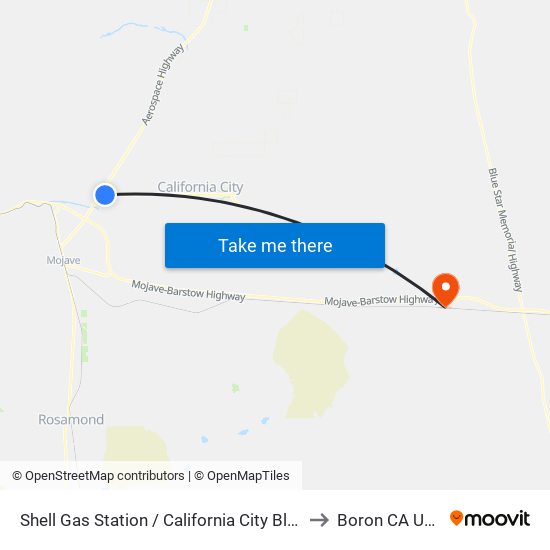 Shell Gas Station / California City Blvd. (760786) to Boron CA USA map