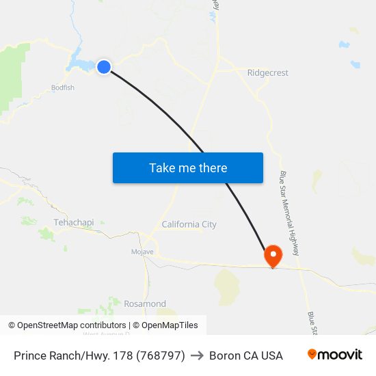 Prince Ranch/Hwy. 178 (768797) to Boron CA USA map