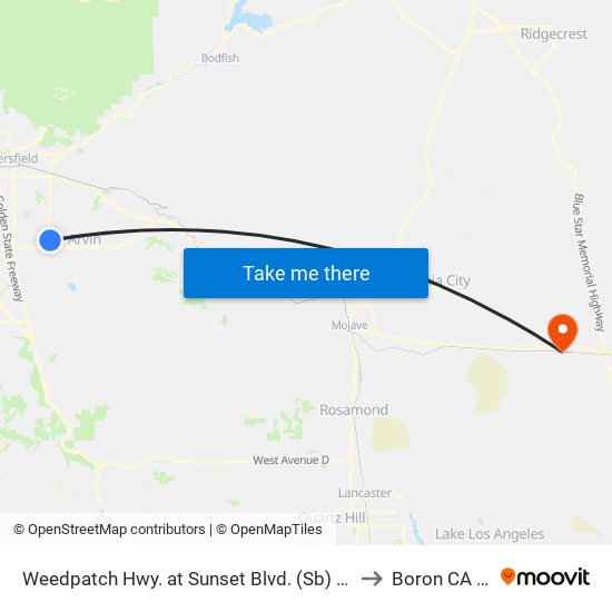 Weedpatch Hwy. at Sunset Blvd. (Sb) (771441) to Boron CA USA map