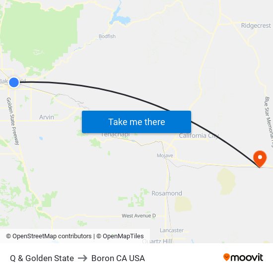 Q & Golden State to Boron CA USA map