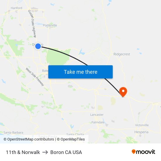 11th & Norwalk to Boron CA USA map