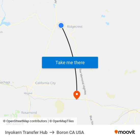 Inyokern Transfer Hub to Boron CA USA map