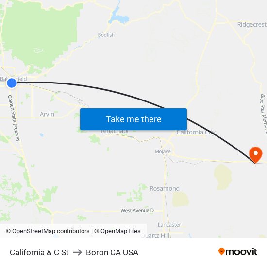 California & C St to Boron CA USA map