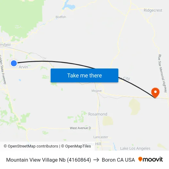 Mountain View Village Nb (4160864) to Boron CA USA map