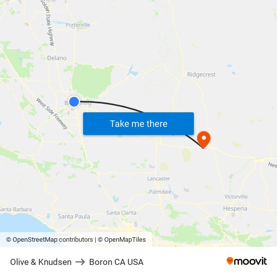 Olive & Knudsen to Boron CA USA map