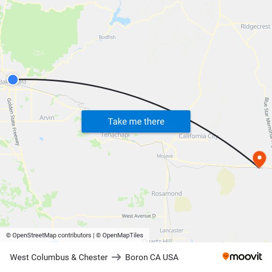 West Columbus & Chester to Boron CA USA map