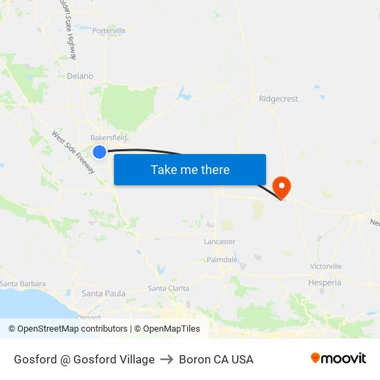 Gosford @ Gosford Village to Boron CA USA map