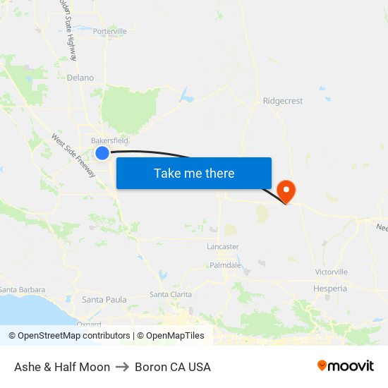 Ashe & Half Moon to Boron CA USA map