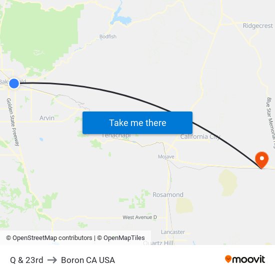Q & 23rd to Boron CA USA map