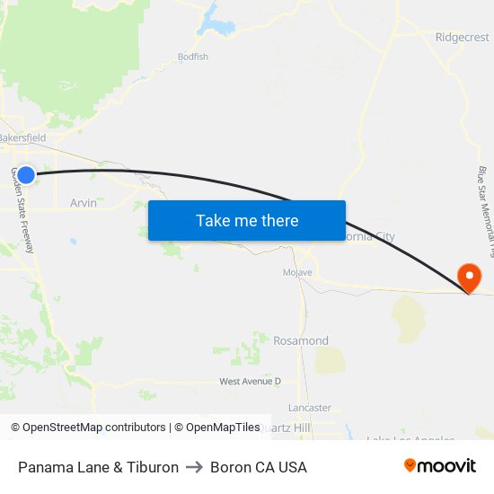 Panama Lane & Tiburon to Boron CA USA map