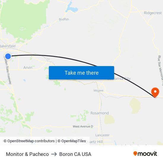 Monitor & Pacheco to Boron CA USA map