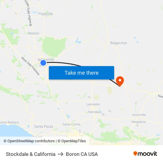 Stockdale & California to Boron CA USA map