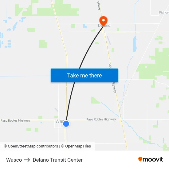 Wasco to Delano Transit Center map