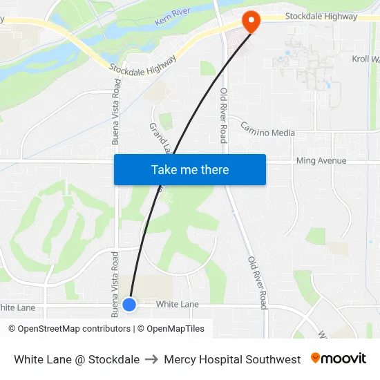 White Lane @ Stockdale to Mercy Hospital Southwest map