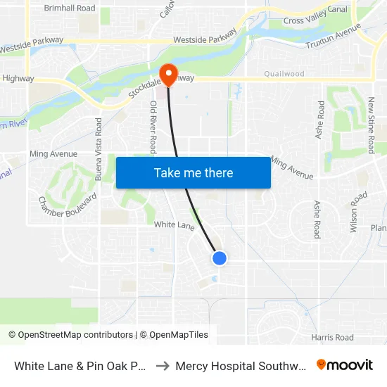 White Lane & Pin Oak Park to Mercy Hospital Southwest map