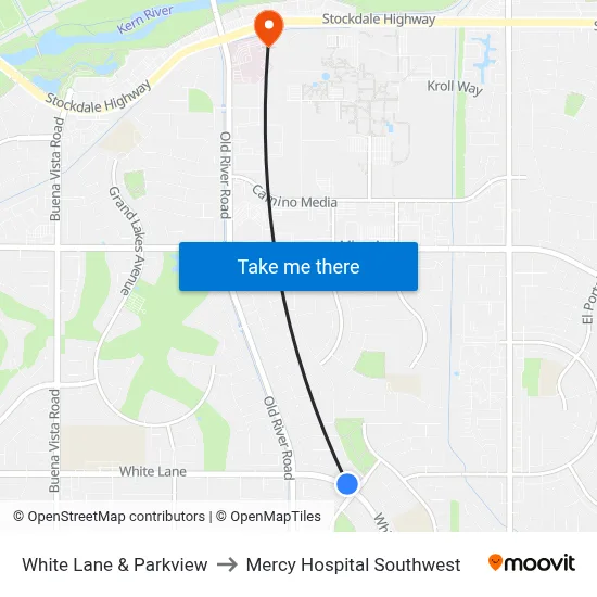 White Lane & Parkview to Mercy Hospital Southwest map