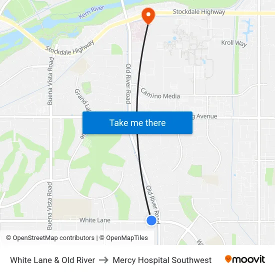 White Lane & Old River to Mercy Hospital Southwest map