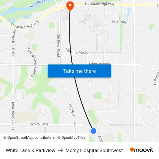White Lane & Parkview to Mercy Hospital Southwest map