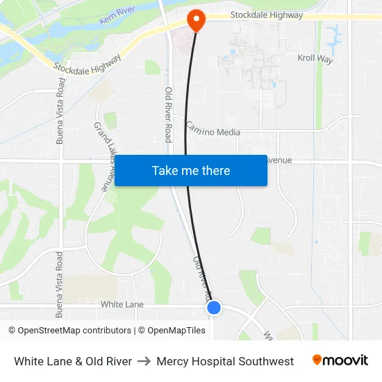 White Lane & Old River to Mercy Hospital Southwest map