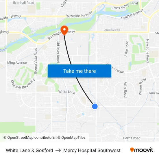 White Lane & Gosford to Mercy Hospital Southwest map
