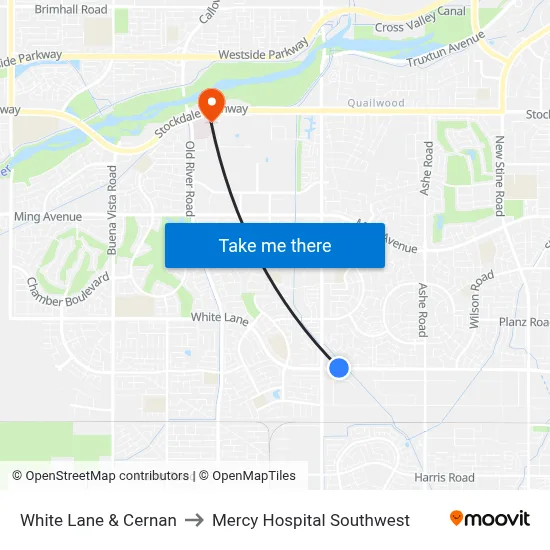 White Lane & Cernan to Mercy Hospital Southwest map