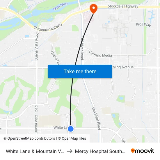White Lane & Mountain Vista to Mercy Hospital Southwest map
