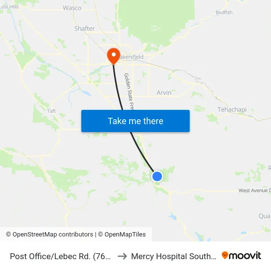 Post Office/Lebec Rd. (760831) to Mercy Hospital Southwest map