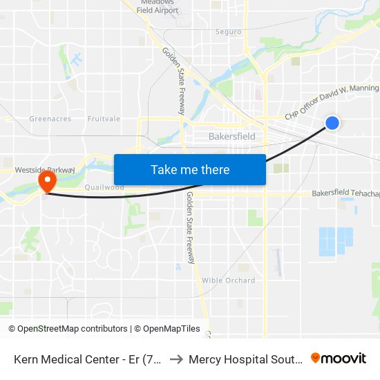 Kern Medical Center - Er (771403) to Mercy Hospital Southwest map