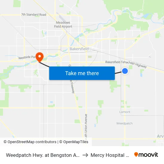 Weedpatch Hwy. at Bengston Ave. Nb (769820) to Mercy Hospital Southwest map