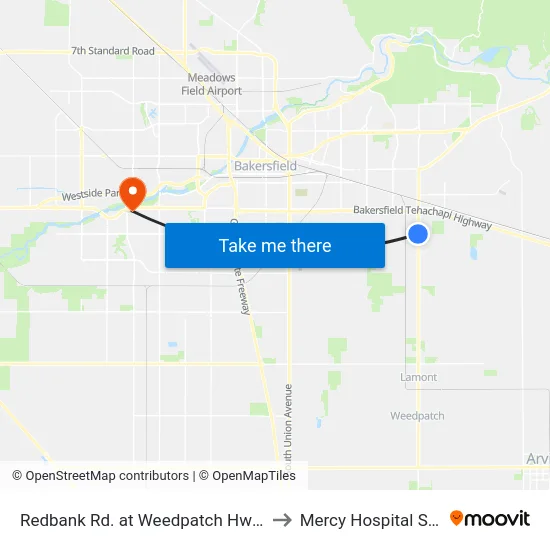 Redbank Rd. at Weedpatch Hwy. Sb (760837) to Mercy Hospital Southwest map