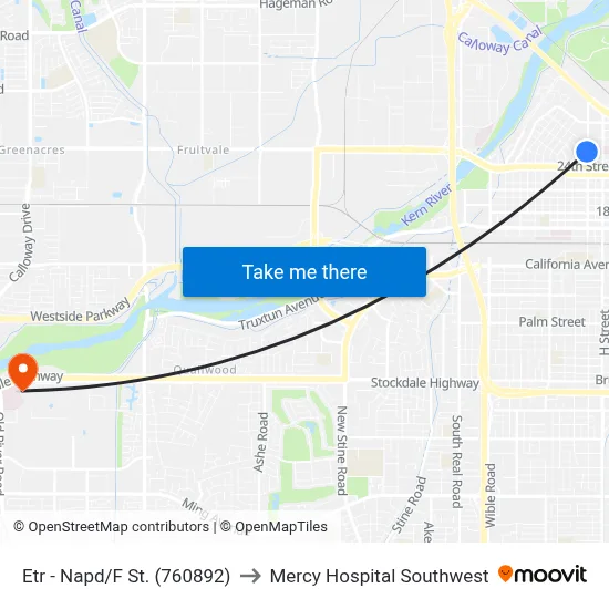 Etr - Napd/F St. (760892) to Mercy Hospital Southwest map
