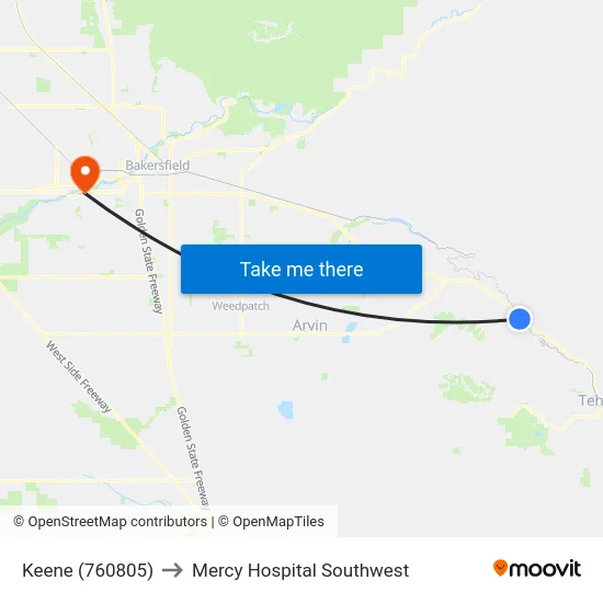 Keene (760805) to Mercy Hospital Southwest map