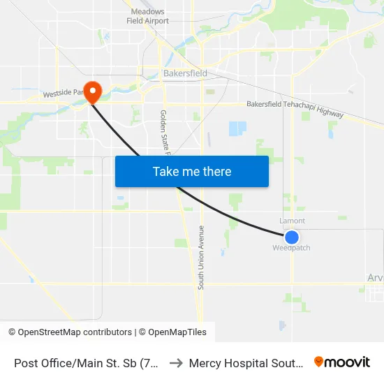 Post Office/Main St. Sb (761659) to Mercy Hospital Southwest map