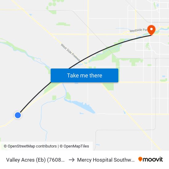 Valley Acres (Eb) (760863) to Mercy Hospital Southwest map