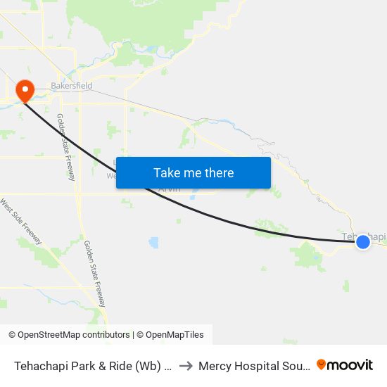 Tehachapi Park & Ride (Wb) (760801) to Mercy Hospital Southwest map