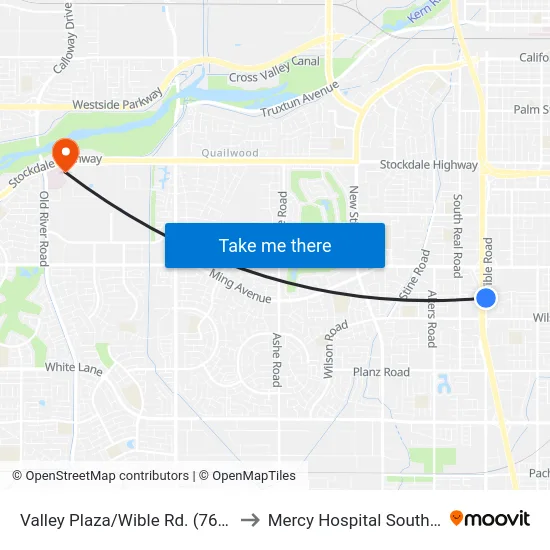Valley Plaza/Wible Rd. (760878) to Mercy Hospital Southwest map