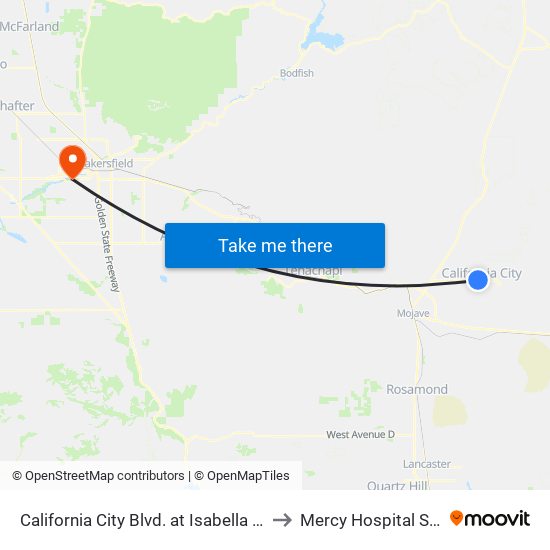 California City Blvd. at Isabella Blvd. (795559) to Mercy Hospital Southwest map