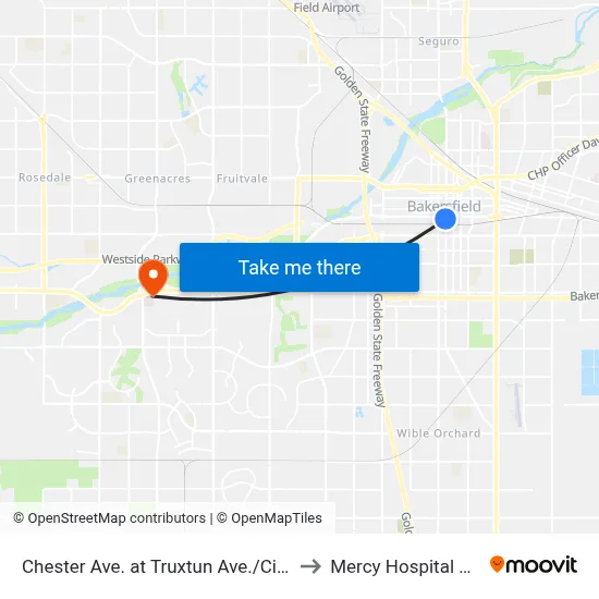 Chester Ave. at Truxtun Ave./City Hall (769829) to Mercy Hospital Southwest map