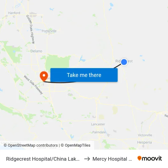 Ridgecrest Hospital/China Lake Blvd. (781468) to Mercy Hospital Southwest map