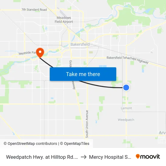 Weedpatch Hwy. at Hilltop Rd. Sb (760874) to Mercy Hospital Southwest map